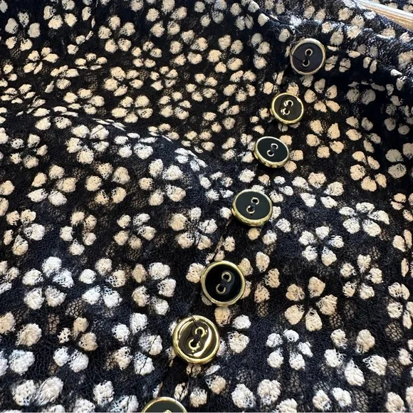 Urban Outfitters Floral Button Lace Corset-Back Black & White Sheer Mini Dress L - Picture 14 of 16